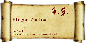 Hinger Zerind névjegykártya